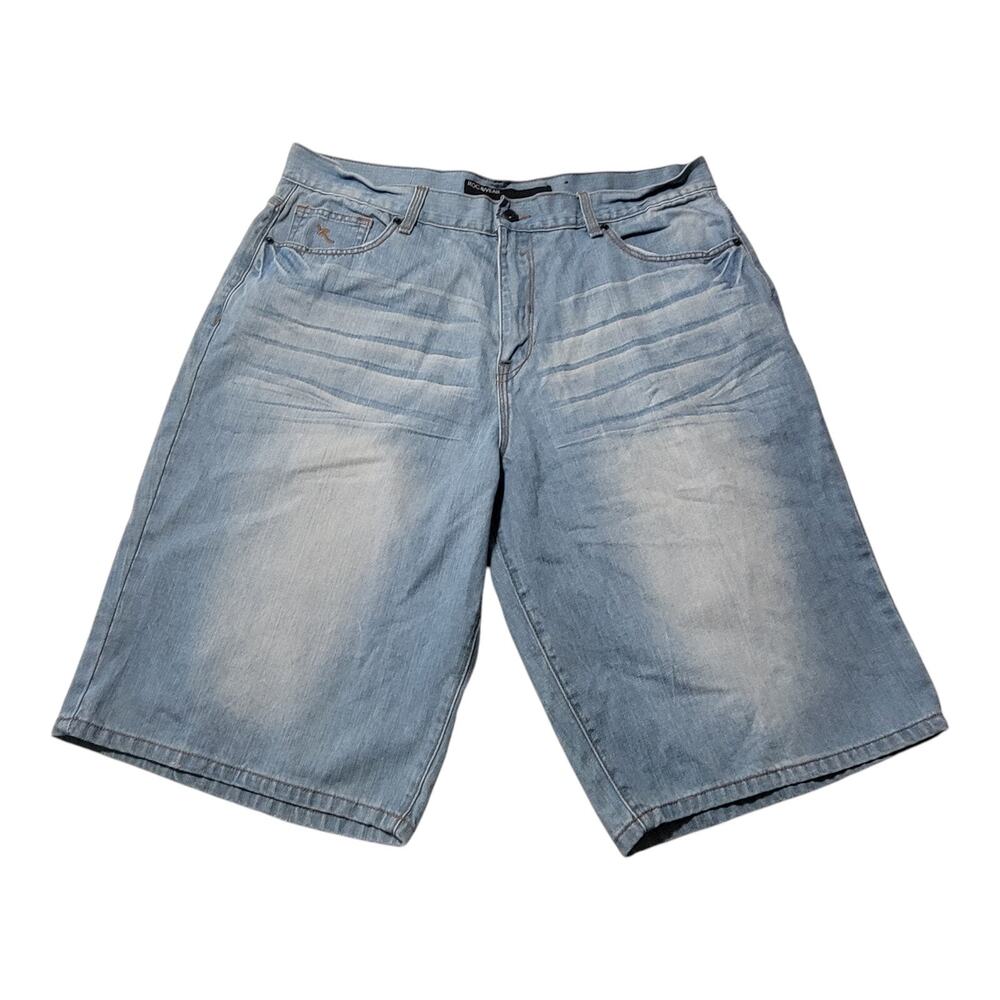 Rocawear Authentic Men’s Jean Shorts 38 Blue Denim Hip Hop Wide Leg Baggy 90’s